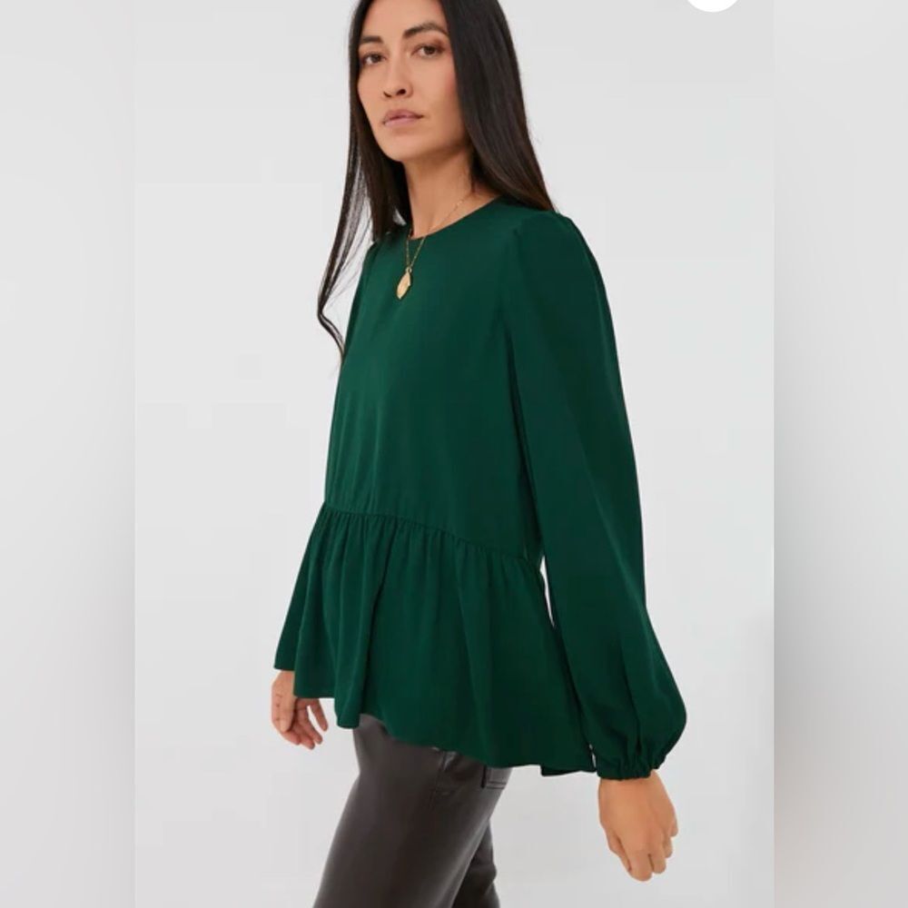 Tuckernucks Pomander Place Hunter Green Carlota Peplum Blouse